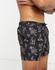 Черные короткие шорты для плавания с принтом ASOS DESIGN-Черный цвет