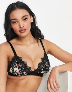 Бархатный бюстгальтер с цветочным принтом и кружевом ASOS DESIGN из коллекции Fuller Bust Tori-Черный цвет
