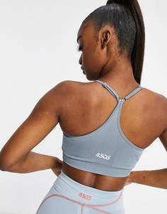 Бесшовный спортивный бюстгальтер с бретельками и эффектом металлик ASOS 4505-Голубой