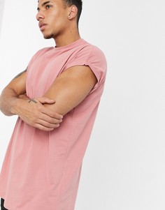 Розовая удлиненная oversize-футболка с отворотами на рукавах ASOS DESIGN-Розовый цвет