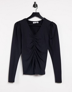 Черный топ с длинными рукавами и сборками спереди Vero Moda Aware-Черный цвет