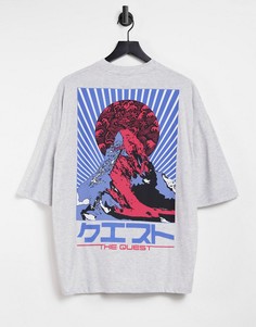 Белая меланжевая oversize-футболка с принтом с горой на спине ASOS DESIGN-Белый