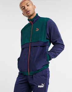Темно-синяя флисовая куртка с вельветовыми вставками Puma-Многоцветный