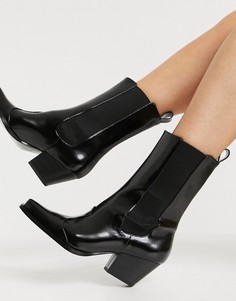 Черные ботинки в стиле вестерн из искусственной кожи с квадратным носом Monki Lexi-Черный цвет