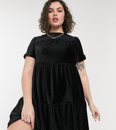 Черное вельветовое платье с присборенной юбкой Simply Be-Черный цвет