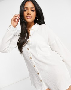 Пляжное платье-рубашка белого цвета из жатой ткани Influence-Белый