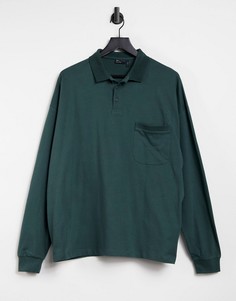Зеленое поло в рубчик с длинными рукавами ASOS DESIGN-Зеленый цвет