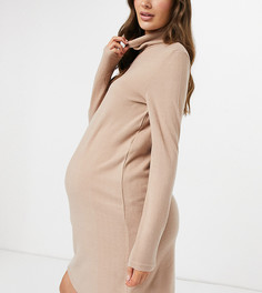 Бежевое платье-джемпер с высоким воротником Pieces Maternity-Бежевый