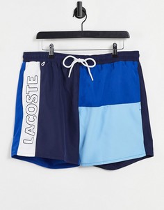Легкие шорты для плавания из быстросохнущей ткани в стиле колор блок Lacoste-Голубой