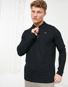 Черное фактурное поло с молнией Jack & Jones Premium (от комплекта)-Черный цвет