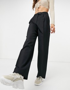 Черные классические широкие брюки с хлястиком и пуговицей на талии Y.A.S-Черный цвет
