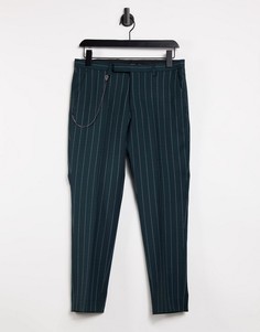 Зеленые укороченные зауженные брюки в тонкую полоску Twisted Tailor-Зеленый цвет