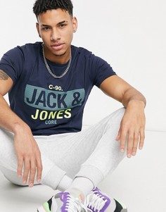 Темно-синяя футболка с короткими рукавами Jack & Jones-Темно-синий