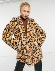 Куртка из искусственного меха с леопардовым принтом Topshop-Многоцветный