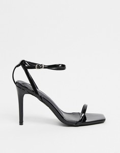 Черные лаковые открытые босоножки на каблуке Glamorous-Черный цвет