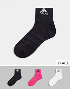 Набор из 3 пар носков до щиколотки с логотипом в черном, розовом и белом цвете adidas Training-Черный