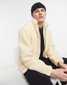 Кремовая плюшевая куртка на молнии спереди в стиле oversized Barneys Originals-Кремовый