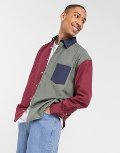 Oversized-рубашка в университетском стиле 90-х со вставками колор блок ASOS DESIGN-Многоцветный