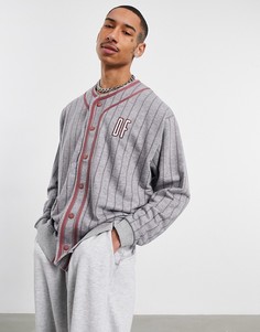 Серый oversized-свитшот в полоску в бейсбольном стиле с полосками и вышивкой на груди и спине ASOS Dark Future-Белый