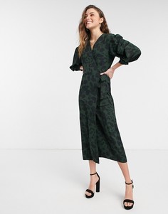 Черное платье миди с эффектными рукавами Topshop-Черный цвет