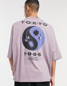 Фиолетовая выбеленная oversized-футболка с принтом на спине ASOS DESIGN-Сиреневый