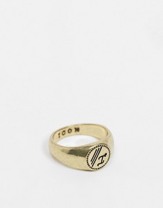Золотистое кольцо-печатка с гравировкой Icon Brand-Золотистый