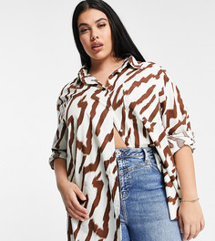 Oversized-рубашка с тигровым принтом Glamorous Curve-Кремовый