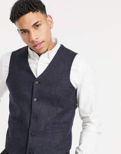 Синяя узкая жилетка в летку из 100% овечьей шерсти ASOS DESIGN-Голубой