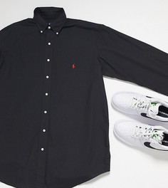 Черная рубашка из пике с логотипом Polo Ralph Lauren Big & Tall-Черный