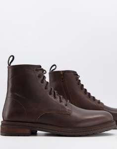 Коричневые кожаные ботинки на шнуровке Walk London Wolf-Коричневый цвет