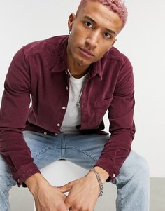Бордовая приталенная вельветовая рубашка ASOS DESIGN-Красный