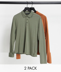 2 поло из органического хлопка с длинными рукавами ASOS DESIGN-Многоцветный