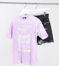 Оversized-футболка с мистическим принтом с бабочкой в сиреневом цвете ASOS DESIGN Petite-Фиолетовый