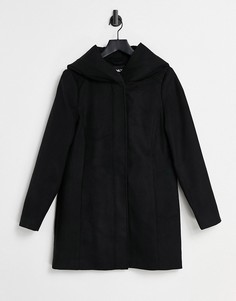 Черное удлиненное пальто на молнии с капюшоном Only-Черный цвет