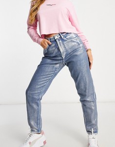 Голубые джинсы в винтажном стиле с завышенной талией и серебристым покрытием Tommy Jeans-Голубой