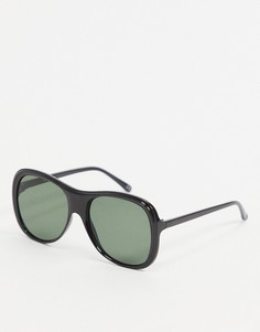 Черные солнцезащитные очки-авиаторы в стиле oversized в оправе из переработанного пластика ASOS DESIGN-Черный цвет