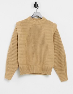 Бежевый джемпер в рубчик разной ширины с декоративными деталями на плечах ASOS DESIGN-Зеленый цвет