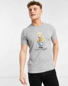 Серая меланжевая футболка с принтом медведя Polo Ralph Lauren-Серый
