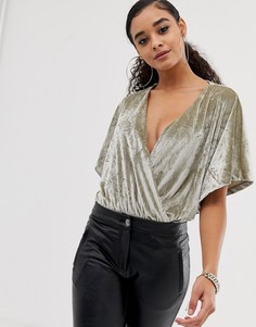 Бархатное боди с запахом ASOS DESIGN-Черный