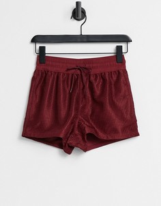 Короткие бордовые шорты с ячеистой фактурой ASOS DESIGN-Красный