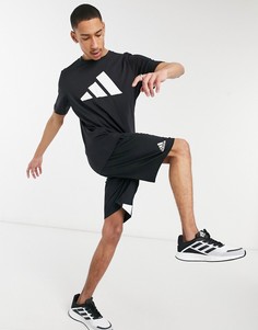 Черная футболка с логотипом и 3 полосками adidas Training-Черный цвет