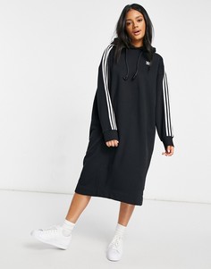 Черное платье-худи с тремя полосками adidas Originals Adicolor-Черный цвет