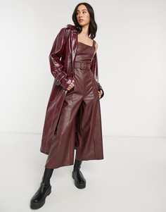Коричневый комбинезон из искусственной кожи с квадратным вырезом и поясом ASOS DESIGN-Коричневый цвет