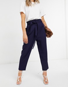 Суженные книзу брюки длиной до щиколотки с завязкой на талии ASOS DESIGN-Темно-синий