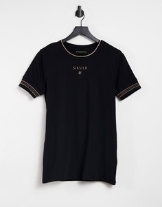 Облегающая спортивная футболка черного цвета SikSilk-Черный цвет