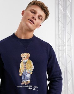 Темно-синий флисовый свитшот с принтом мишки Polo Ralph Lauren