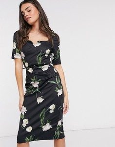 Облегающее платье миди с цветочным принтом Ted Baker-Черный