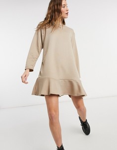 Платье-свитшот бежевого цвета с удлиненным подолом New Look-Светло-коричневый