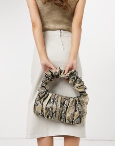 Присборенная сумка на плечо с принтом под кожу змеи ASOS DESIGN-Многоцветный