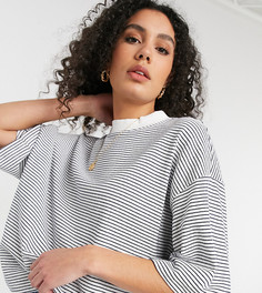 Белая oversized-футболка свободного кроя в фактурную полоску ASOS DESIGN Tall-Зеленый цвет